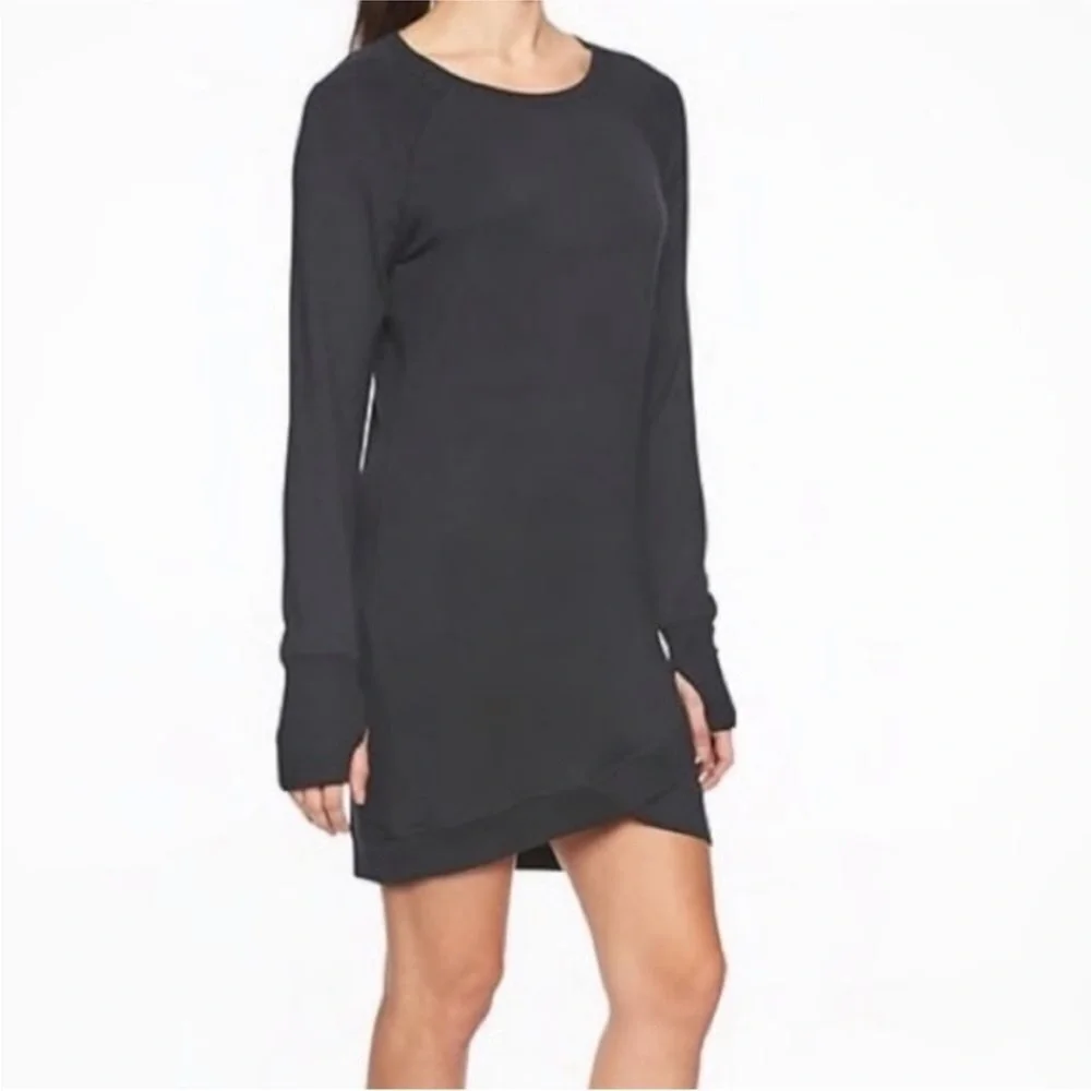 Athleta Criss Cross Black Sweater Dress Soft Jersey Stretch Long Sleeve XS Comfy